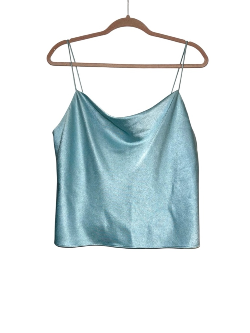Alice + Olivia Harmon Cowl Neck Light Blue Satin Camisole MEDIUM - Picture 3 of 8